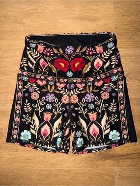 Yoga Democracy Women's Black Floral Athletic Shorts with High Waist